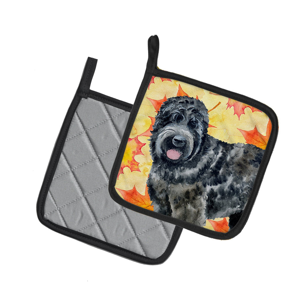 Black Russian Terrier Fall Pot Holder Set of 2 Heat Resistant Quilted Hot Pads 7.5 x 7.5 Inch, Insulated Kitchen Trivets for Cooking & Baking