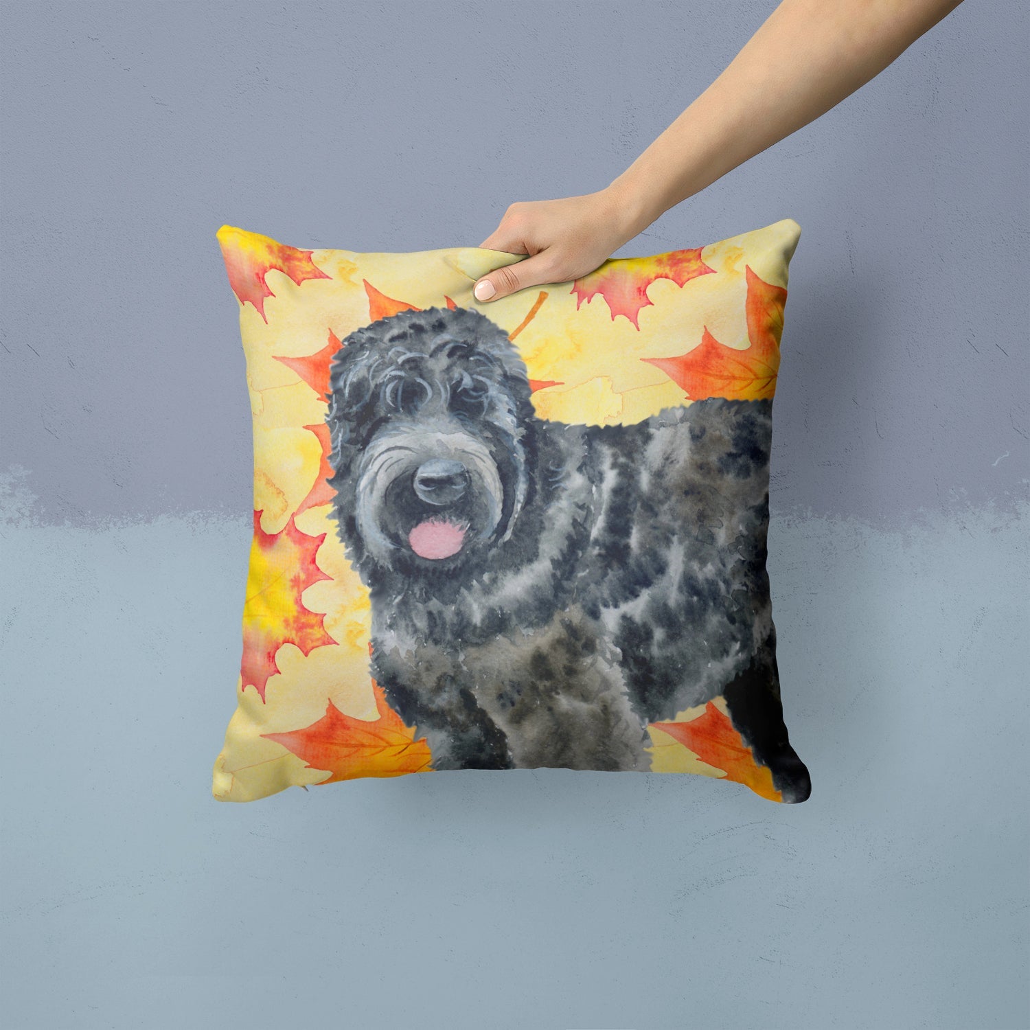 Black Russian Terrier Fall Decorative Throw Pillow 14x14 Indoor Outdoor Accent Cushion, Fabric Cover with Insert for Sofa, Bed, Porch & Living Room