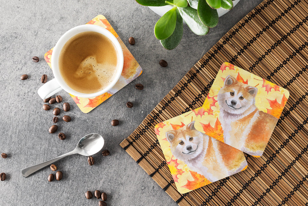 Shiba Inu Fall Foam Coasters Set of 4 Cup Coasters for Indoor Outdoor, Tabletop Protection, Anti Slip, Mouse pad Material