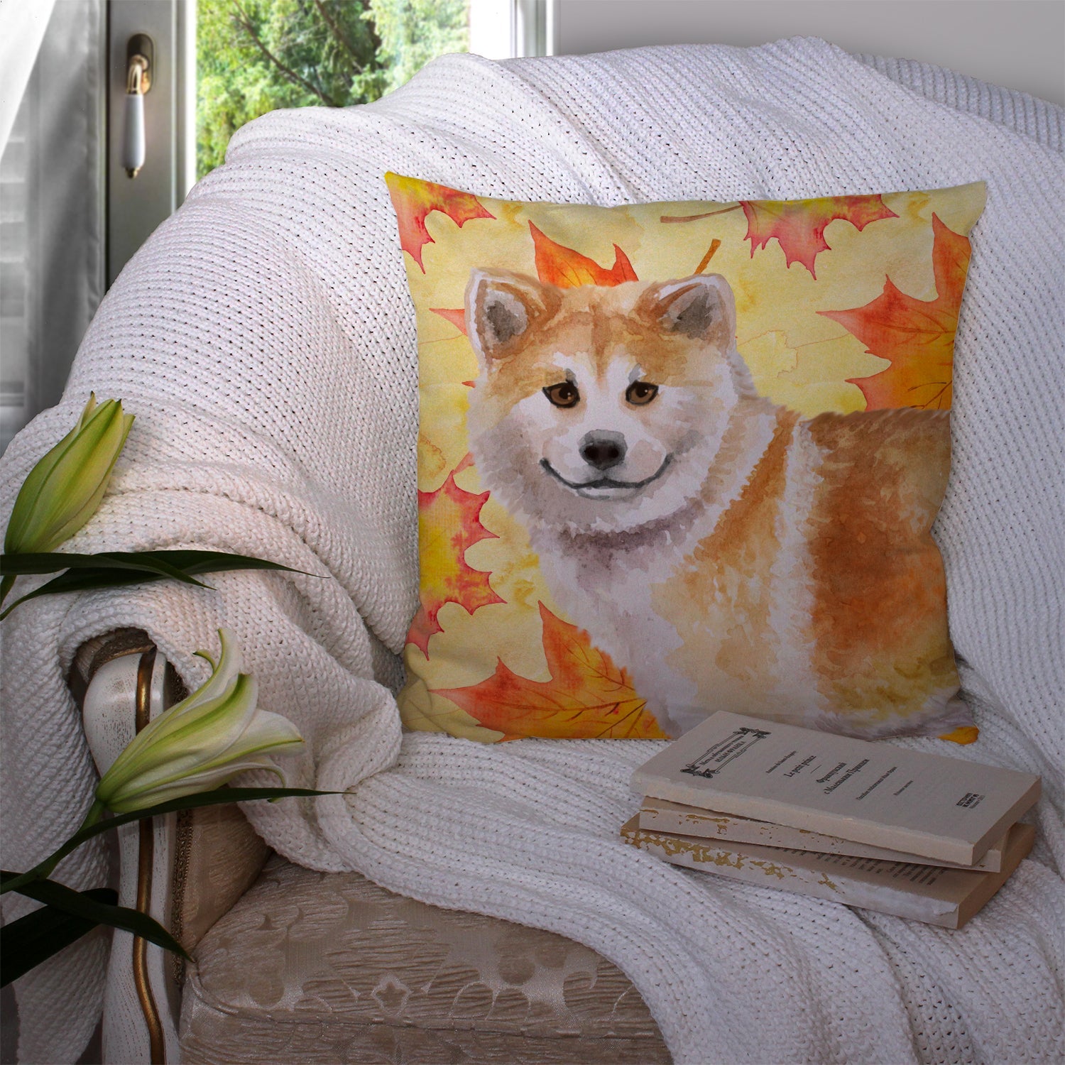 Shiba Inu Fall Decorative Throw Pillow 14x14 Indoor Outdoor Accent Cushion, Fabric Cover with Insert for Sofa, Bed, Porch & Living Room