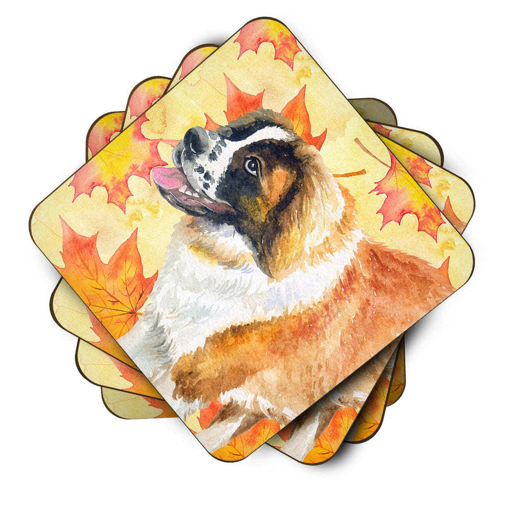 Saint Bernard Fall Foam Coasters Set of 4 Cup Coasters for Indoor Outdoor, Tabletop Protection, Anti Slip, Mouse pad Material