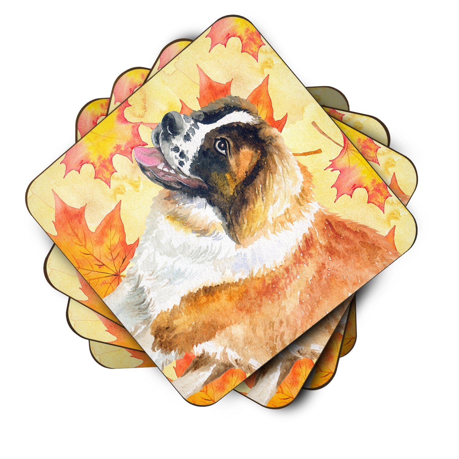 Saint Bernard Fall Foam Coasters Set of 4 Cup Coasters for Indoor Outdoor, Tabletop Protection, Anti Slip, Mouse pad Material