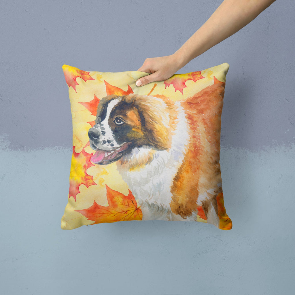 Saint Bernard Fall Decorative Throw Pillow 14x14 Indoor Outdoor Accent Cushion, Fabric Cover with Insert for Sofa, Bed, Porch & Living Room
