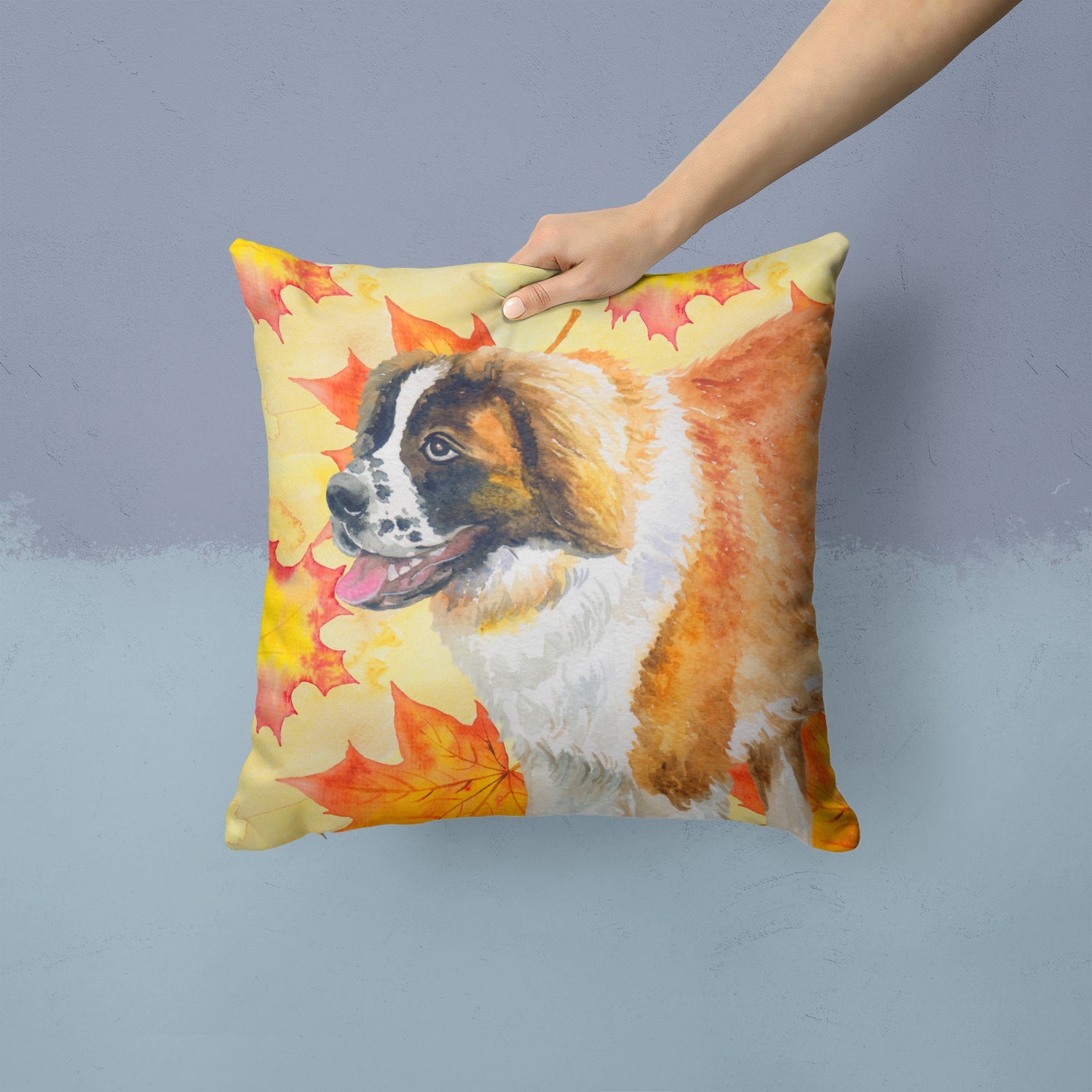 Saint Bernard Fall Decorative Throw Pillow 14x14 Indoor Outdoor Accent Cushion, Fabric Cover with Insert for Sofa, Bed, Porch & Living Room