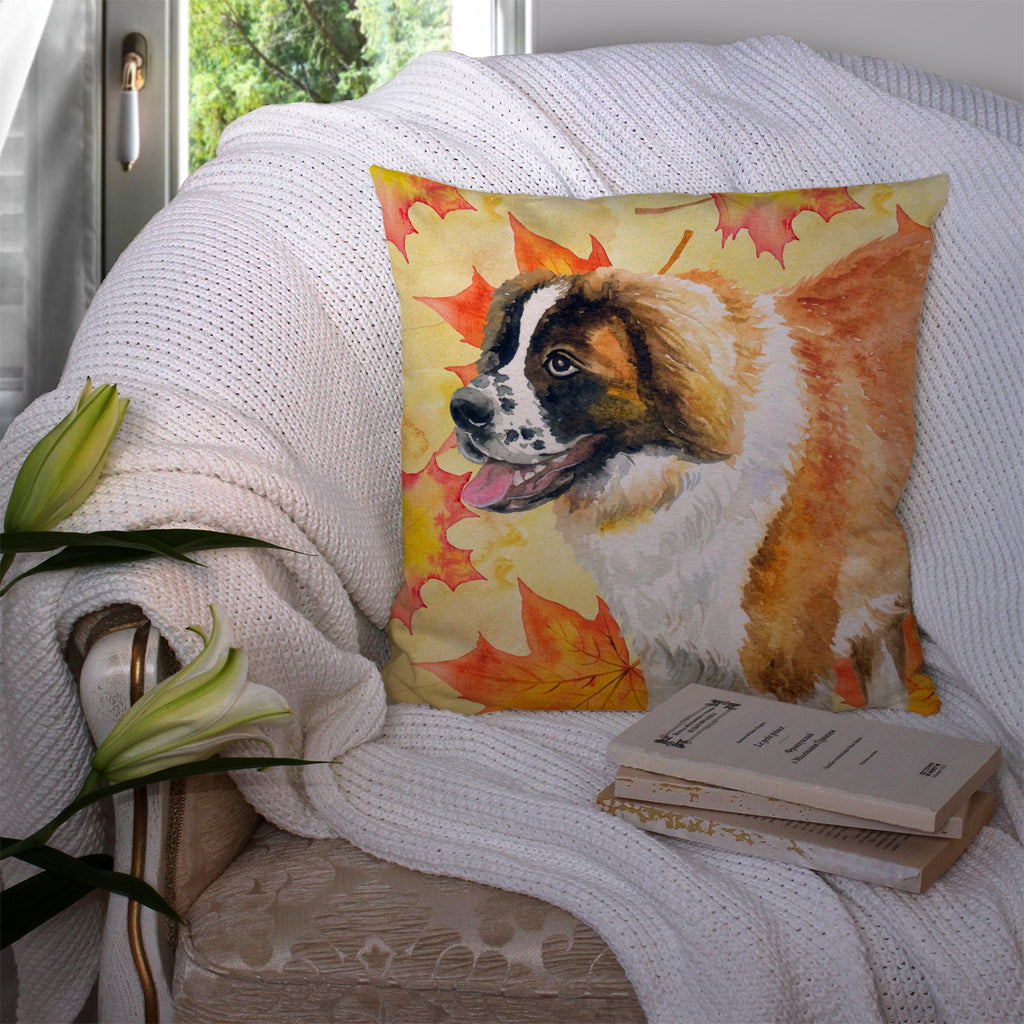Saint Bernard Fall Decorative Throw Pillow 14x14 Indoor Outdoor Accent Cushion, Fabric Cover with Insert for Sofa, Bed, Porch & Living Room