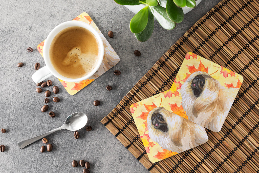 Pekingese Fall Foam Coasters Set of 4 Cup Coasters for Indoor Outdoor, Tabletop Protection, Anti Slip, Mouse pad Material