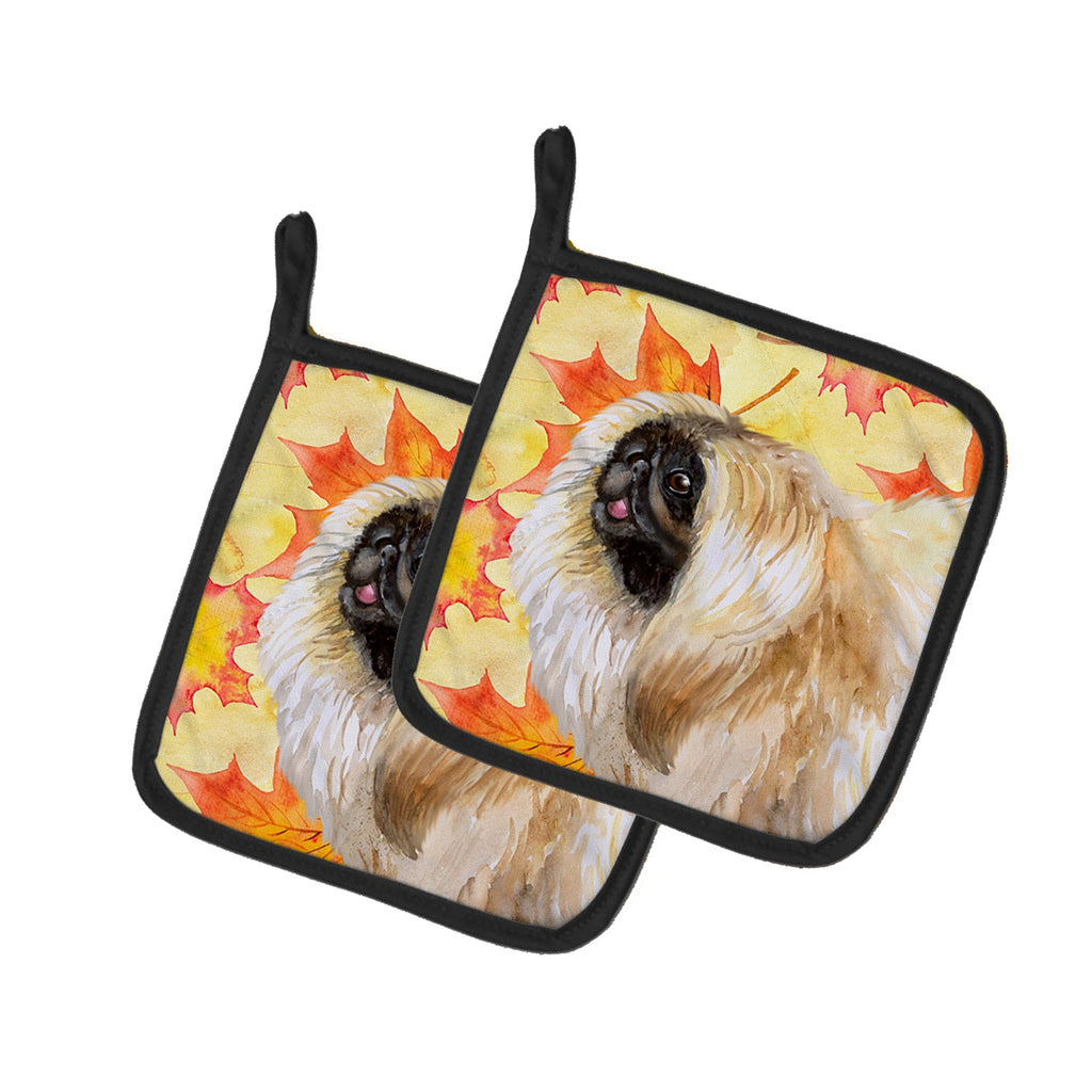 Pekingese Fall Pot Holder Set of 2 Heat Resistant Quilted Hot Pads 7.5 x 7.5 Inch, Insulated Kitchen Trivets for Cooking & Baking