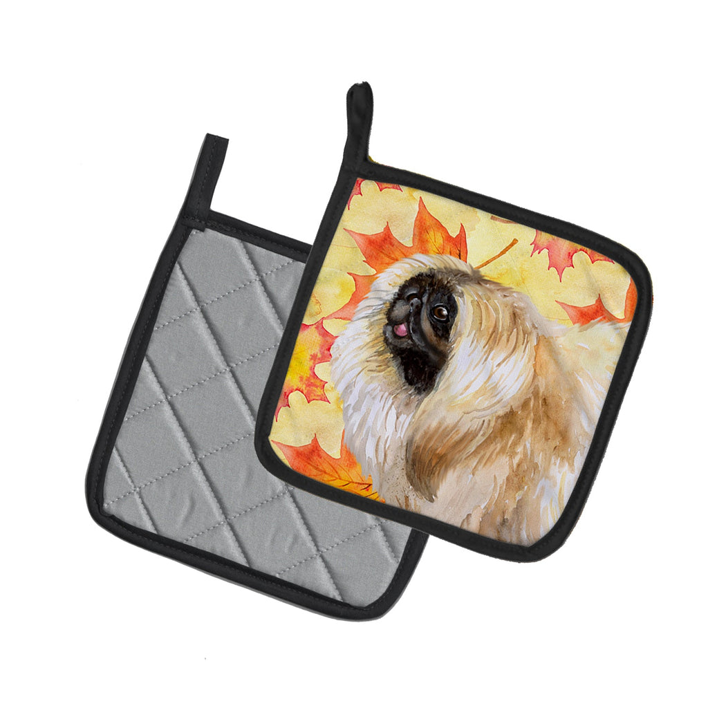 Pekingese Fall Pot Holder Set of 2 Heat Resistant Quilted Hot Pads 7.5 x 7.5 Inch, Insulated Kitchen Trivets for Cooking & Baking