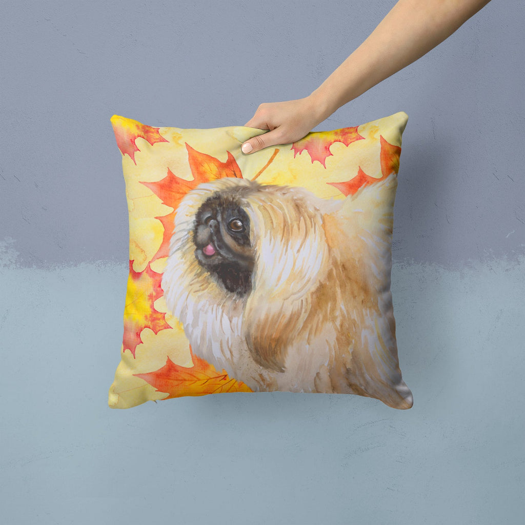 Pekingese Fall Decorative Throw Pillow 14x14 Indoor Outdoor Accent Cushion, Fabric Cover with Insert for Sofa, Bed, Porch & Living Room