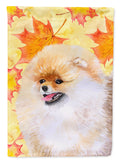 Pomeranian Fall House Flag 28x40 Porch Sleeve Pole Decorative Outside Yard Banner Artwork Wall Hanging, Polyester