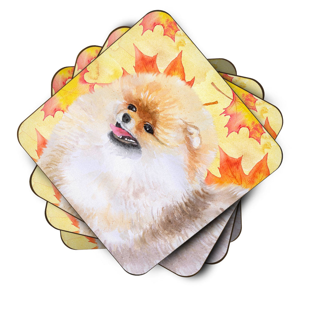 Pomeranian Fall Foam Coasters Set of 4 Cup Coasters for Indoor Outdoor, Tabletop Protection, Anti Slip, Mouse pad Material