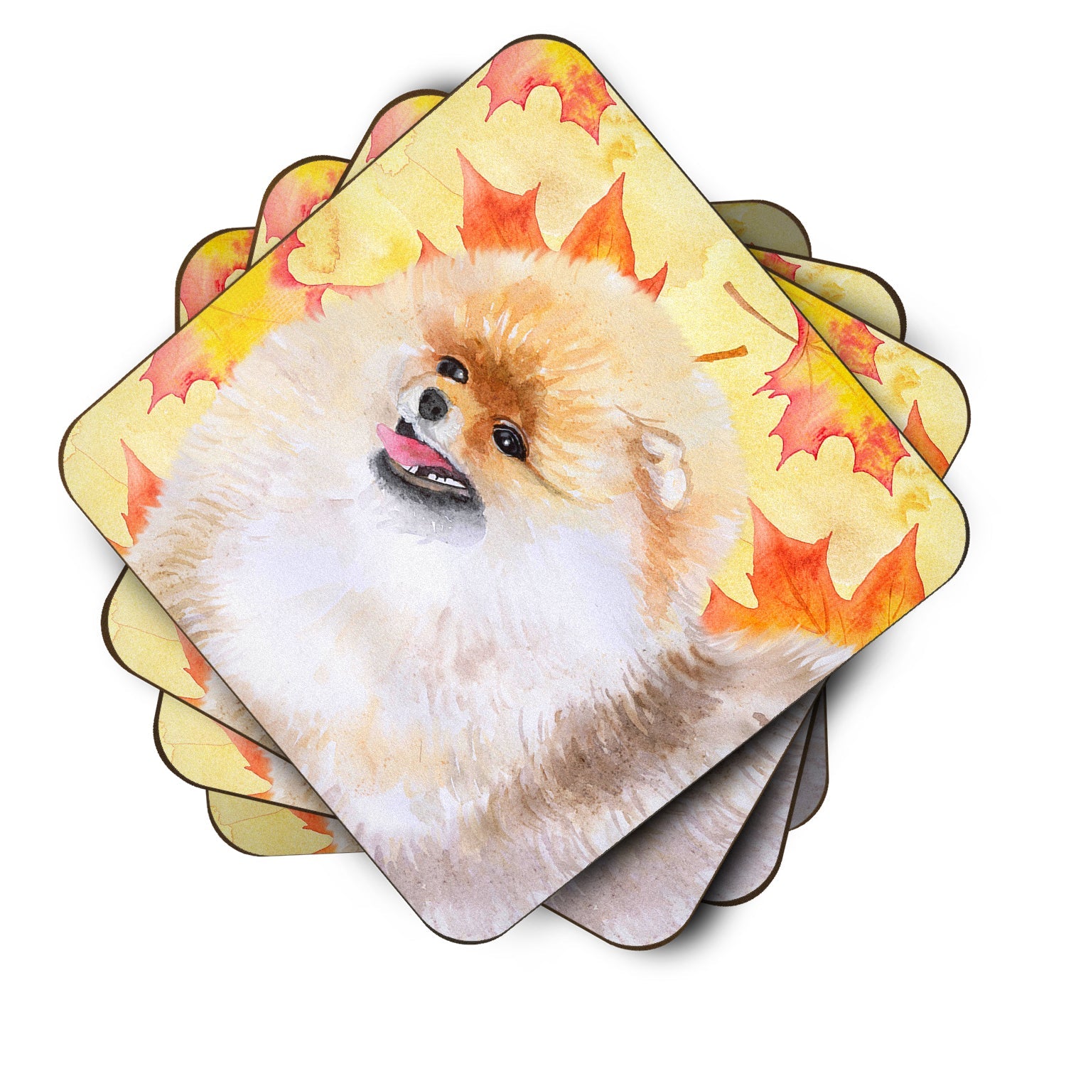 Pomeranian Fall Foam Coasters Set of 4 Cup Coasters for Indoor Outdoor, Tabletop Protection, Anti Slip, Mouse pad Material