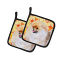 Pomeranian Fall Pot Holder Set of 2 Heat Resistant Quilted Hot Pads 7.5 x 7.5 Inch, Insulated Kitchen Trivets for Cooking & Baking