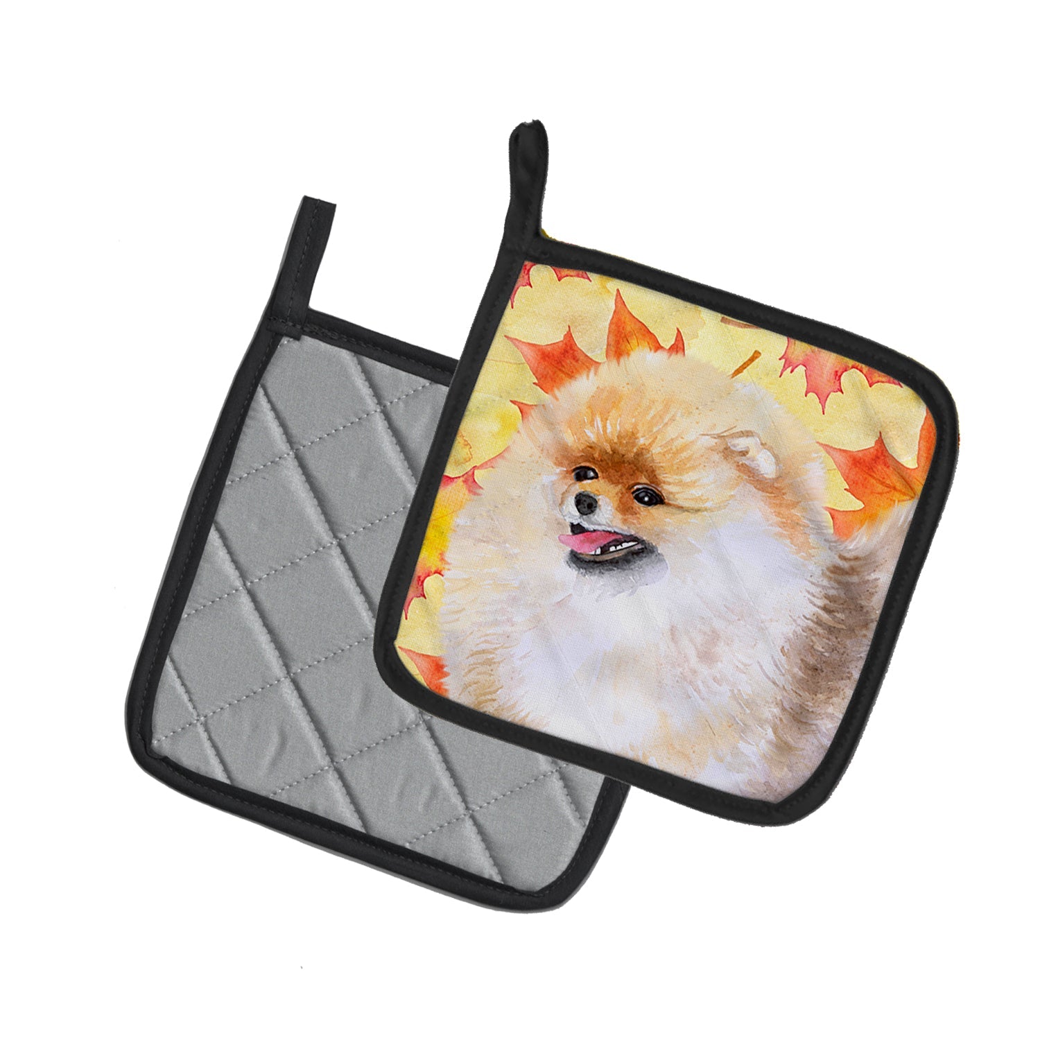 Pomeranian Fall Pot Holder Set of 2 Heat Resistant Quilted Hot Pads 7.5 x 7.5 Inch, Insulated Kitchen Trivets for Cooking & Baking