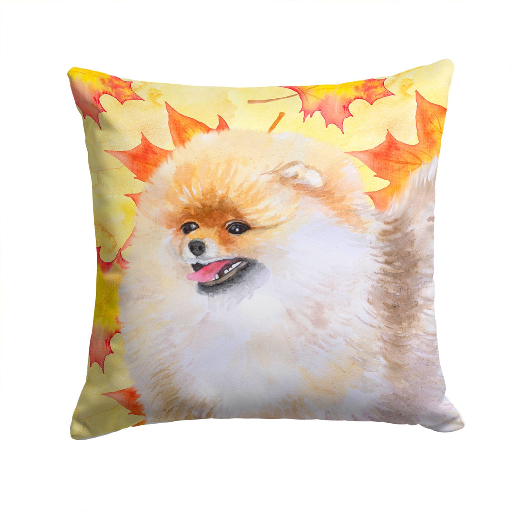 Pomeranian Fall Decorative Throw Pillow 14x14 Indoor Outdoor Accent Cushion, Fabric Cover with Insert for Sofa, Bed, Porch & Living Room