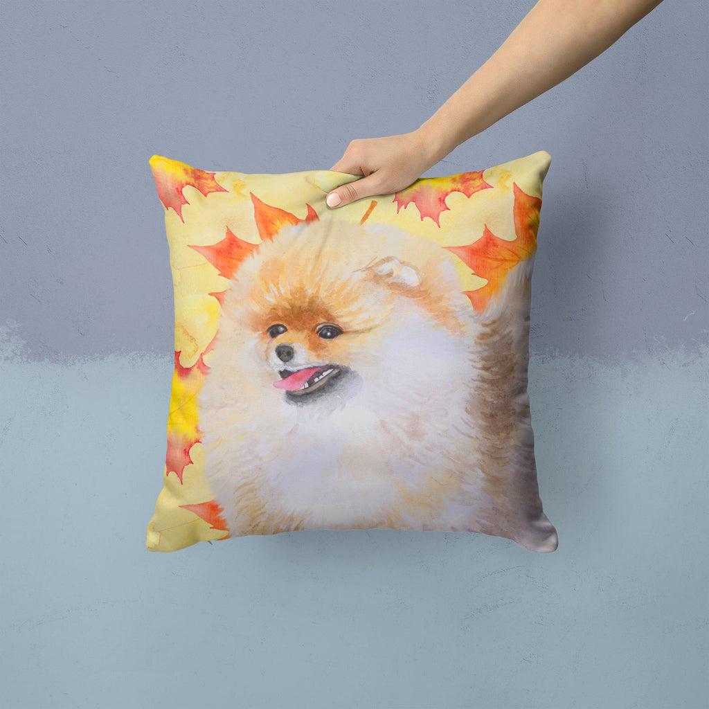 Pomeranian Fall Decorative Throw Pillow 14x14 Indoor Outdoor Accent Cushion, Fabric Cover with Insert for Sofa, Bed, Porch & Living Room