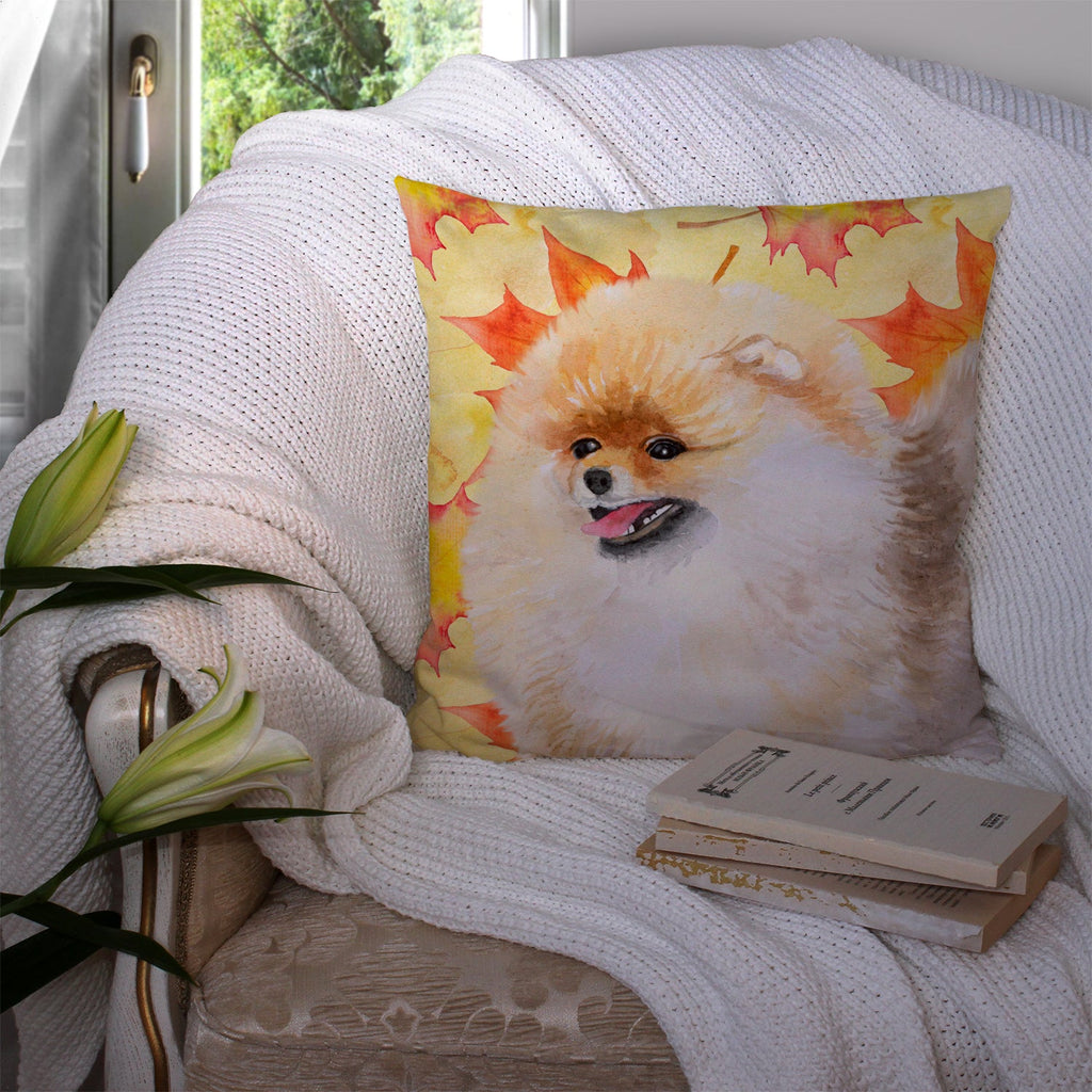 Pomeranian Fall Decorative Throw Pillow 14x14 Indoor Outdoor Accent Cushion, Fabric Cover with Insert for Sofa, Bed, Porch & Living Room