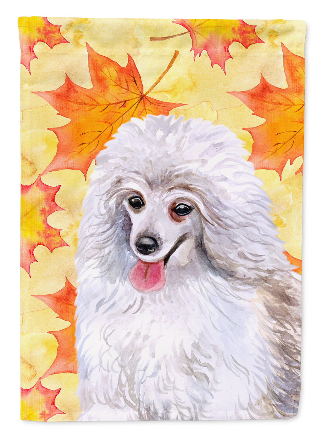Medium White Poodle Fall House Flag 28x40 Porch Sleeve Pole Decorative Outside Yard Banner Artwork Wall Hanging, Polyester