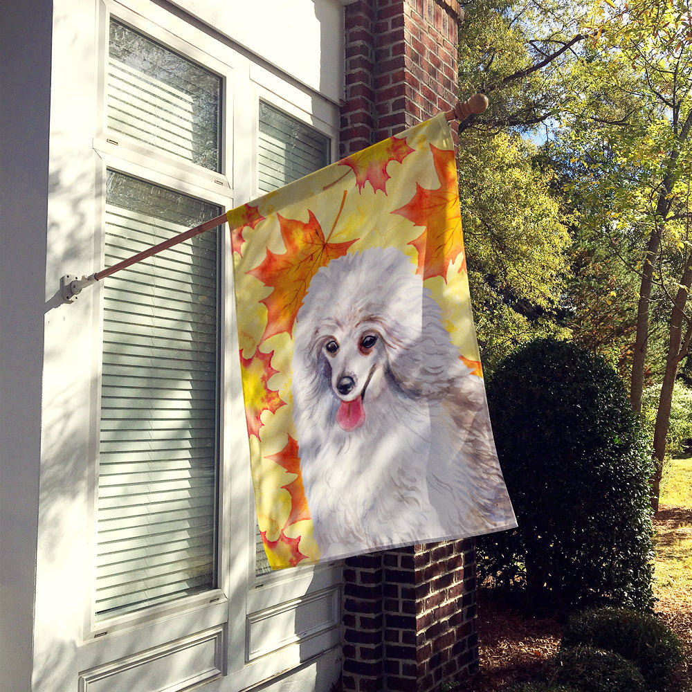 Medium White Poodle Fall House Flag 28x40 Porch Sleeve Pole Decorative Outside Yard Banner Artwork Wall Hanging, Polyester