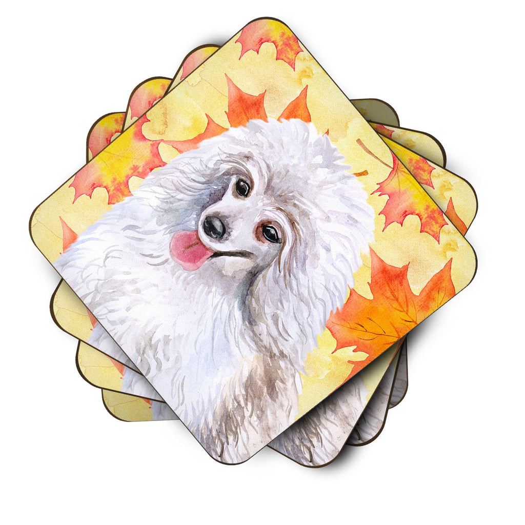 Medium White Poodle Fall Foam Coasters Set of 4 Cup Coasters for Indoor Outdoor, Tabletop Protection, Anti Slip, Mouse pad Material