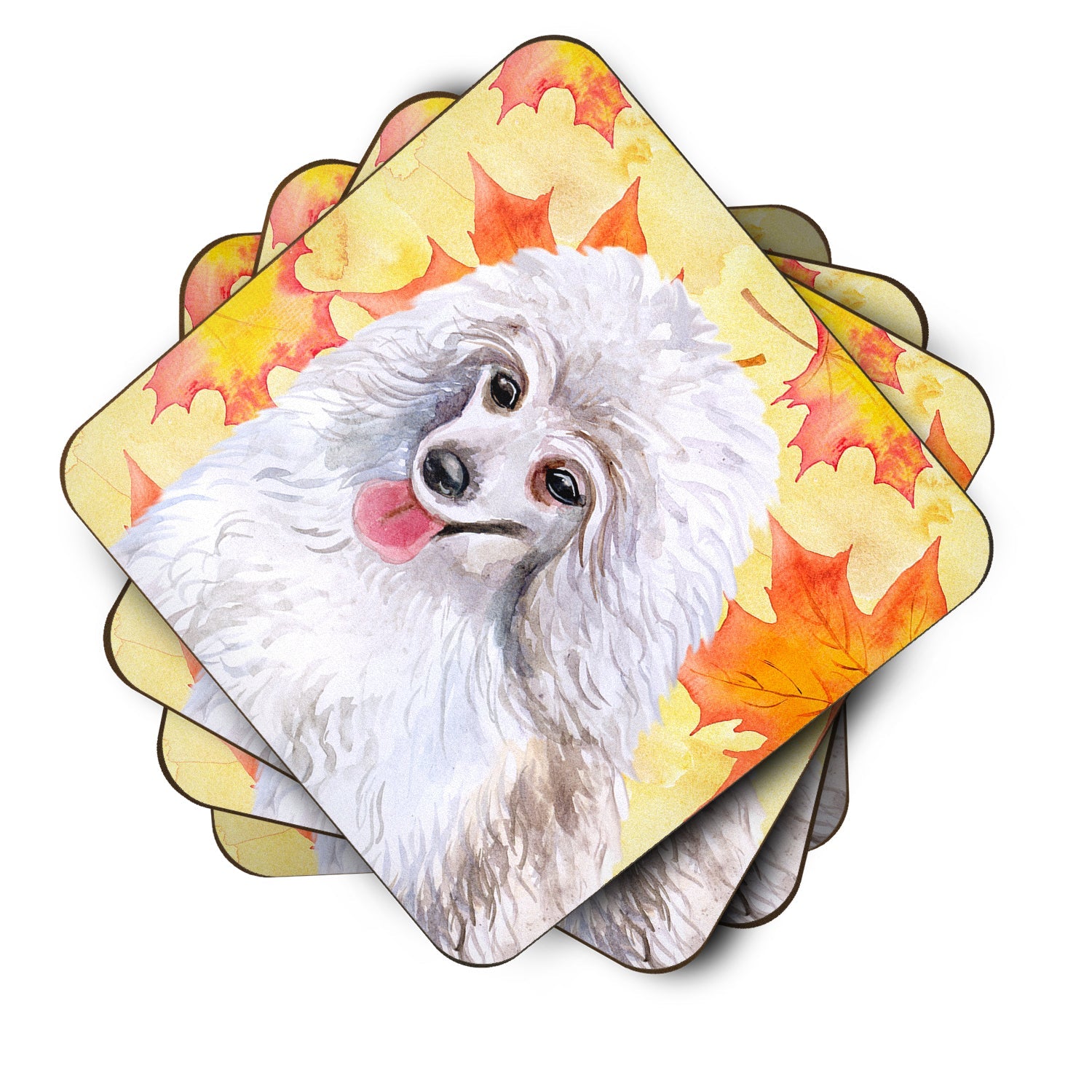 Medium White Poodle Fall Foam Coasters Set of 4 Cup Coasters for Indoor Outdoor, Tabletop Protection, Anti Slip, Mouse pad Material