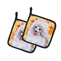 Medium White Poodle Fall Pot Holder Set of 2 Heat Resistant Quilted Hot Pads 7.5 x 7.5 Inch, Insulated Kitchen Trivets for Cooking & Baking