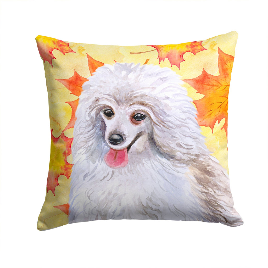Medium White Poodle Fall Decorative Throw Pillow 14x14 Indoor Outdoor Accent Cushion, Fabric Cover with Insert for Sofa, Bed, Porch & Living Room