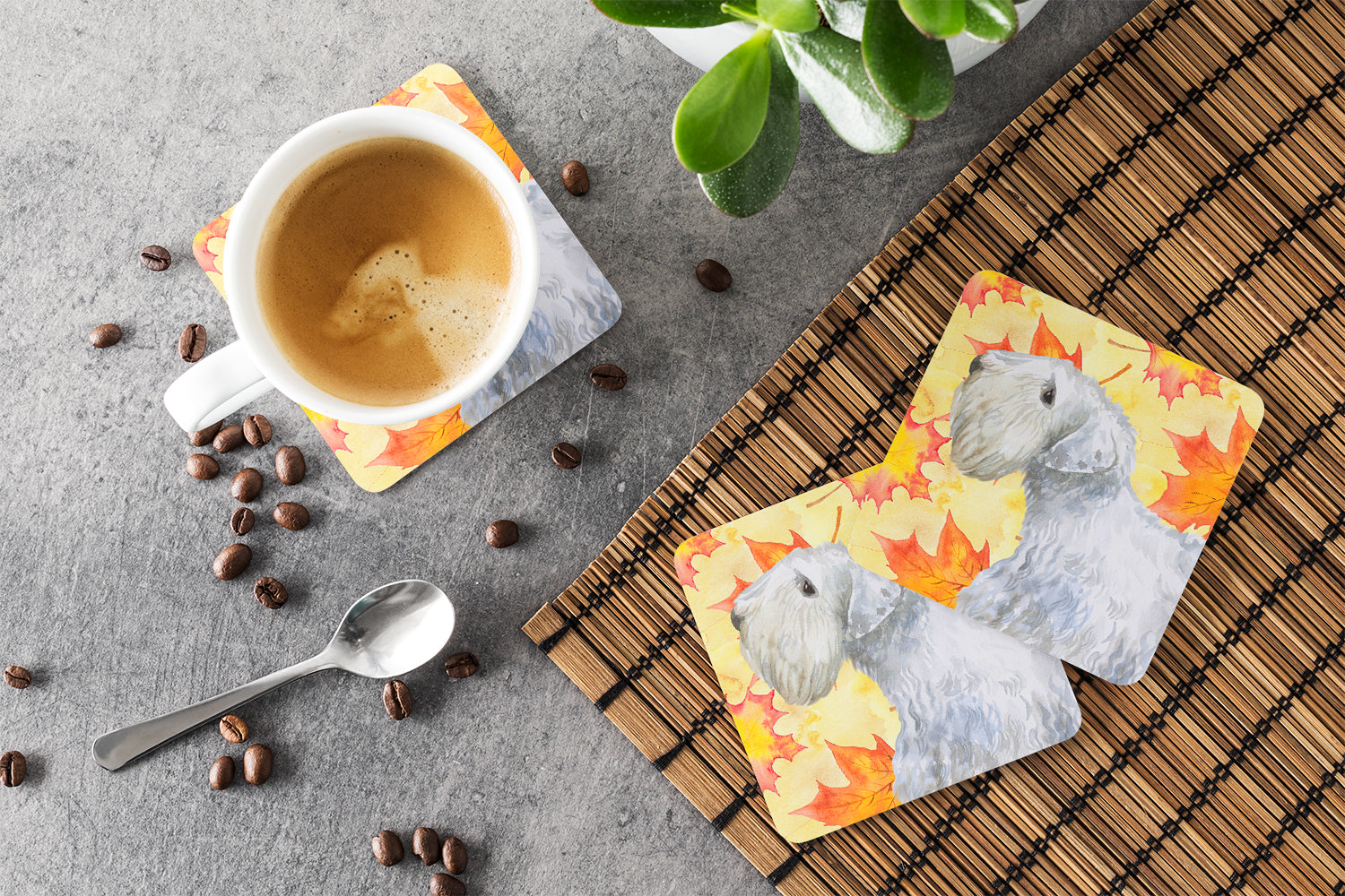 Sealyham Terrier Fall Foam Coasters Set of 4 Cup Coasters for Indoor Outdoor, Tabletop Protection, Anti Slip, Mouse pad Material