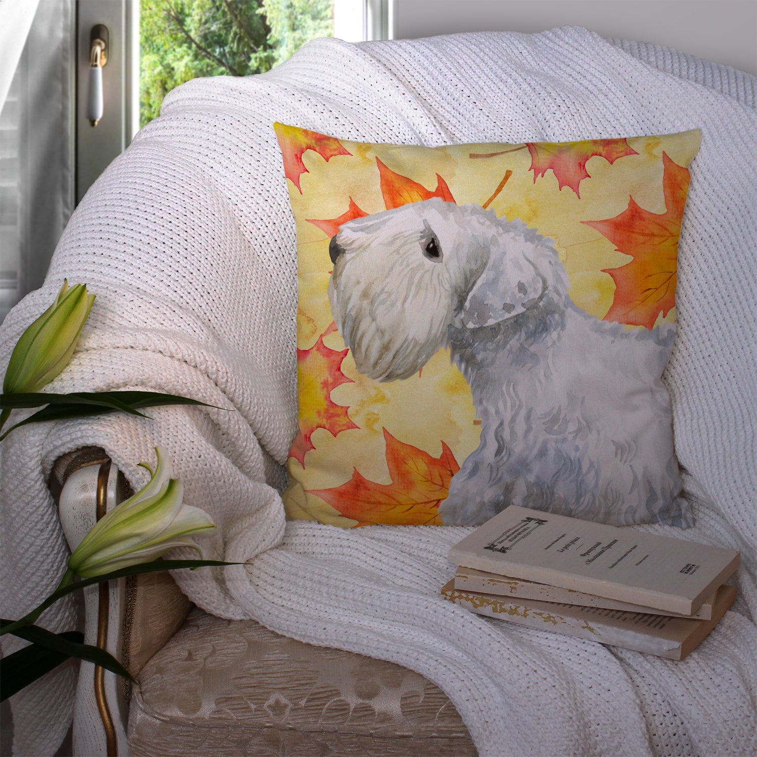 Sealyham Terrier Fall Decorative Throw Pillow 14x14 Indoor Outdoor Accent Cushion, Fabric Cover with Insert for Sofa, Bed, Porch & Living Room