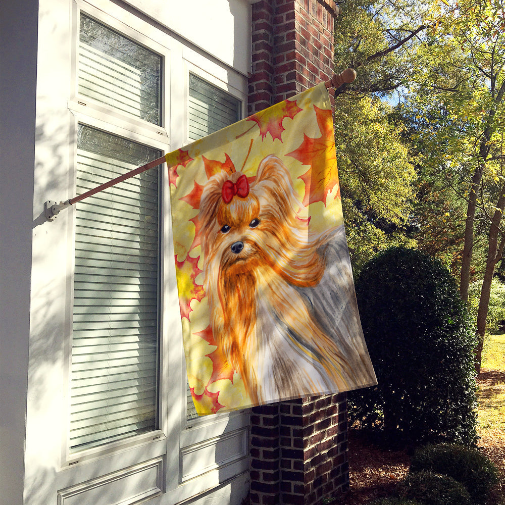 Yorkshire Terrier Fall House Flag 28x40 Porch Sleeve Pole Decorative Outside Yard Banner Artwork Wall Hanging, Polyester