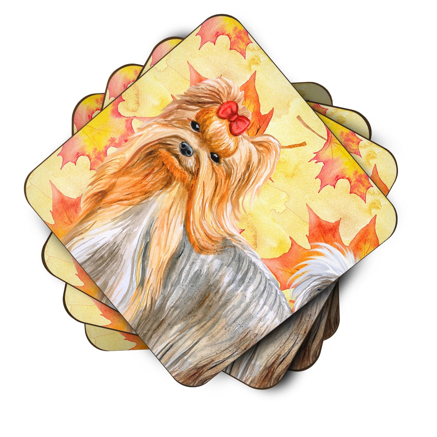 Yorkshire Terrier Fall Foam Coasters Set of 4 Cup Coasters for Indoor Outdoor, Tabletop Protection, Anti Slip, Mouse pad Material