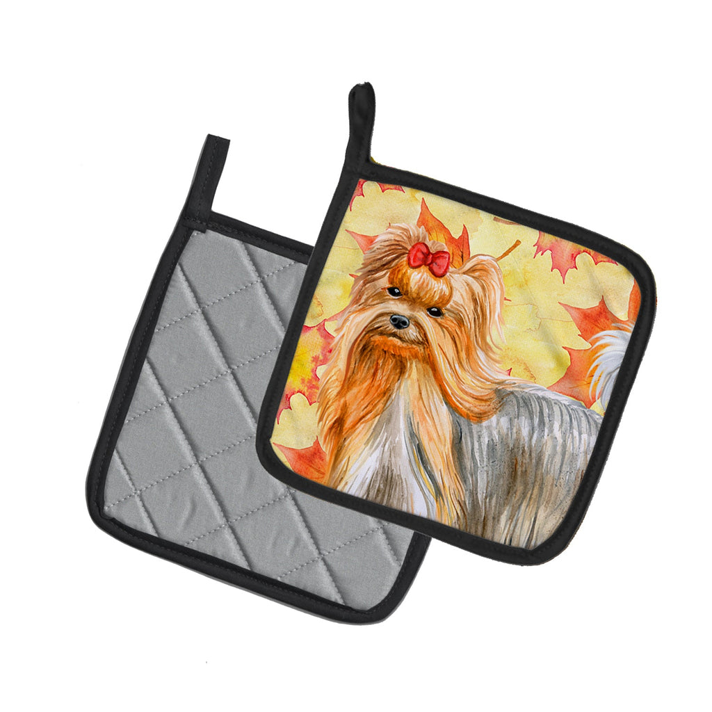 Yorkshire Terrier Fall Pot Holder Set of 2 Heat Resistant Quilted Hot Pads 7.5 x 7.5 Inch, Insulated Kitchen Trivets for Cooking & Baking