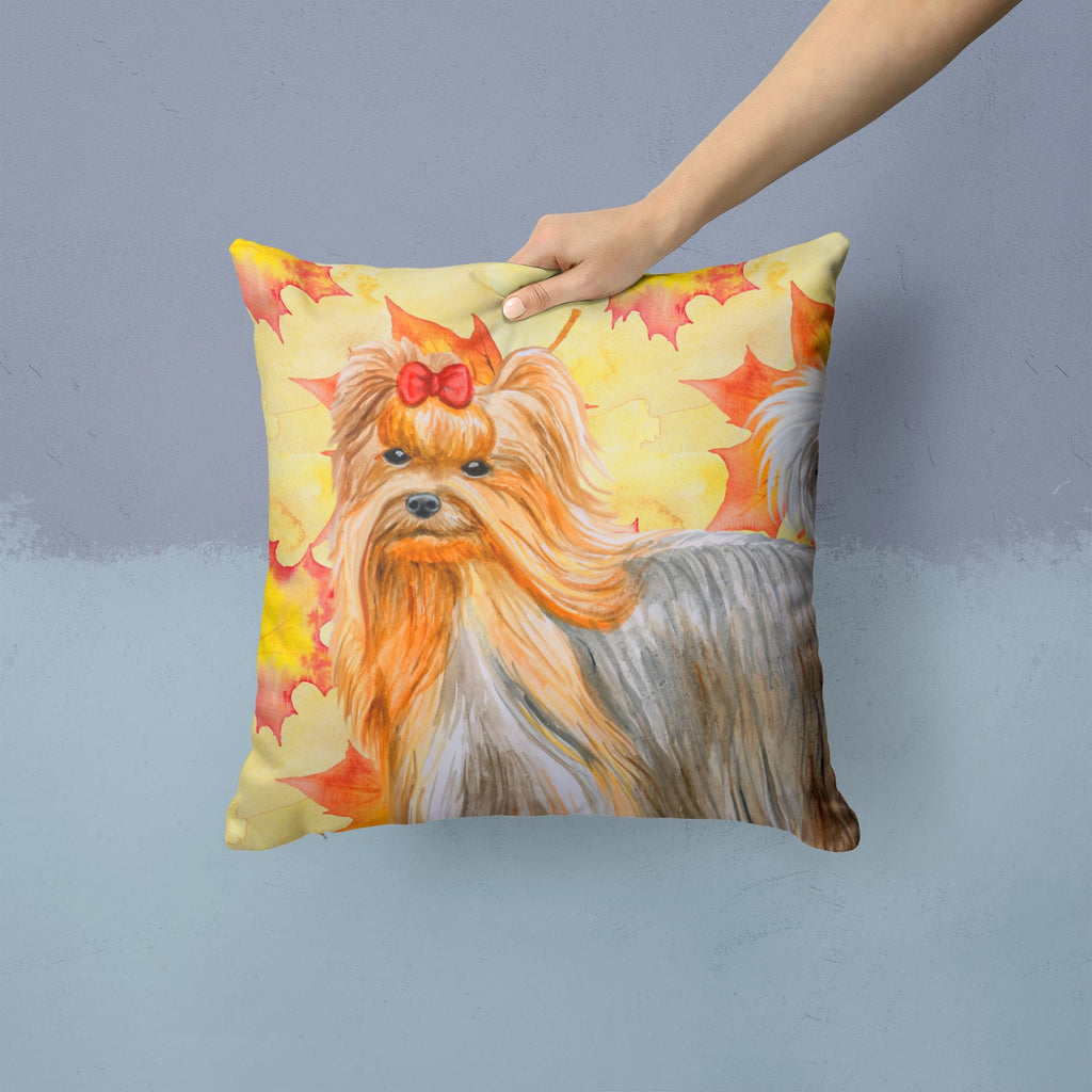 Yorkshire Terrier Fall Decorative Throw Pillow 14x14 Indoor Outdoor Accent Cushion, Fabric Cover with Insert for Sofa, Bed, Porch & Living Room