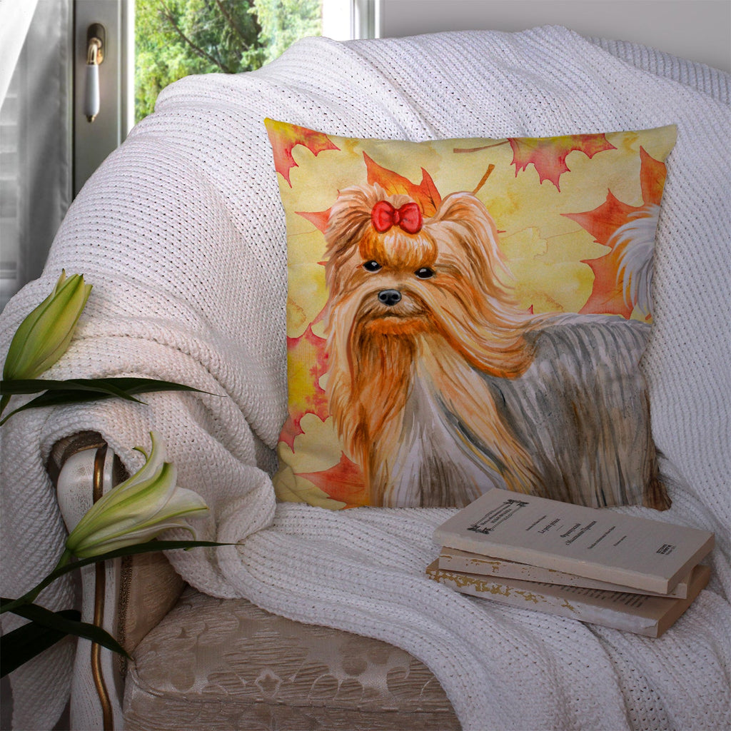 Yorkshire Terrier Fall Decorative Throw Pillow 14x14 Indoor Outdoor Accent Cushion, Fabric Cover with Insert for Sofa, Bed, Porch & Living Room