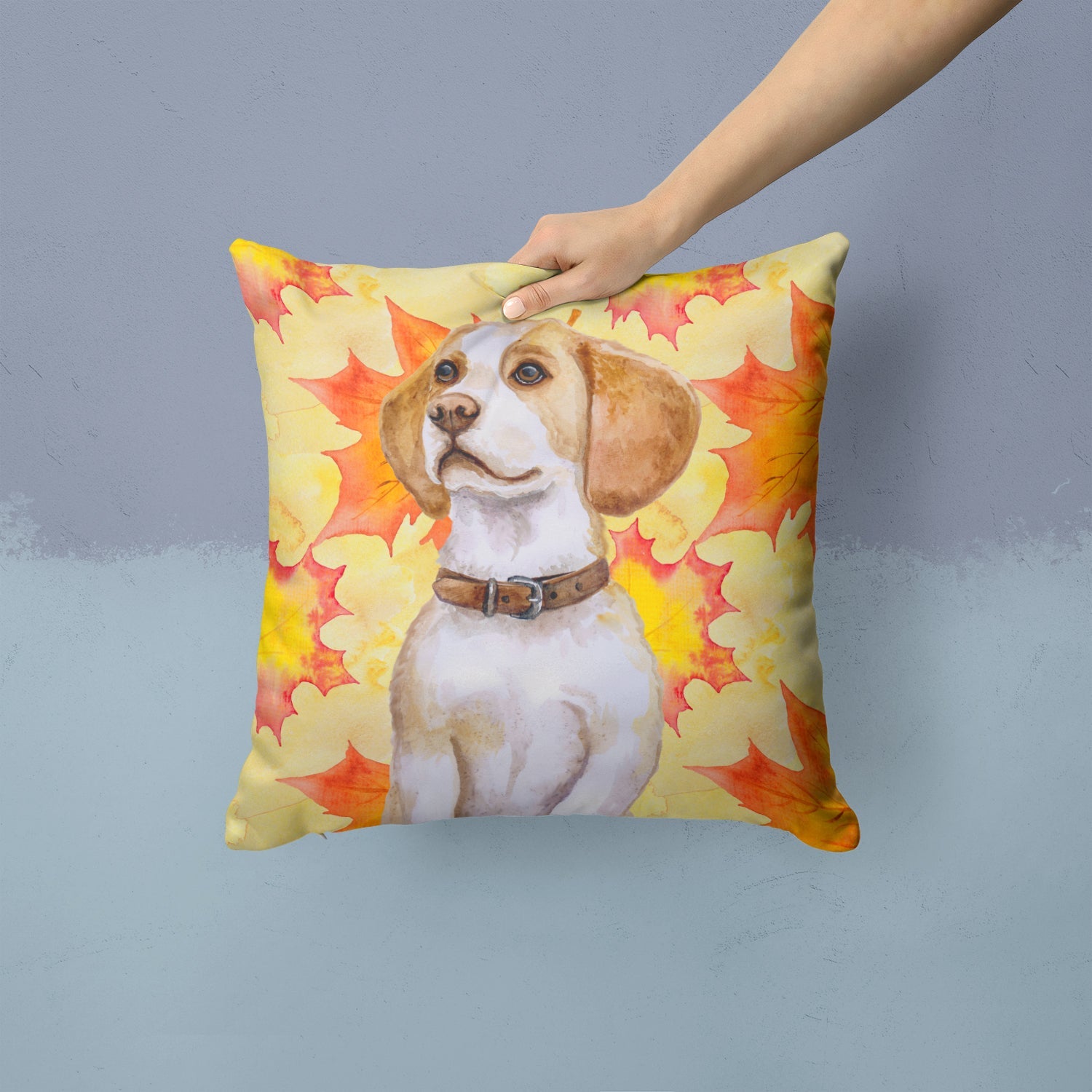 Beagle Fall Decorative Throw Pillow 14x14 Indoor Outdoor Accent Cushion, Fabric Cover with Insert for Sofa, Bed, Porch & Living Room