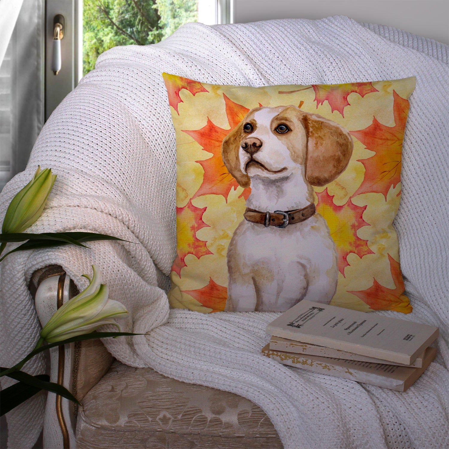Beagle Fall Decorative Throw Pillow 14x14 Indoor Outdoor Accent Cushion, Fabric Cover with Insert for Sofa, Bed, Porch & Living Room