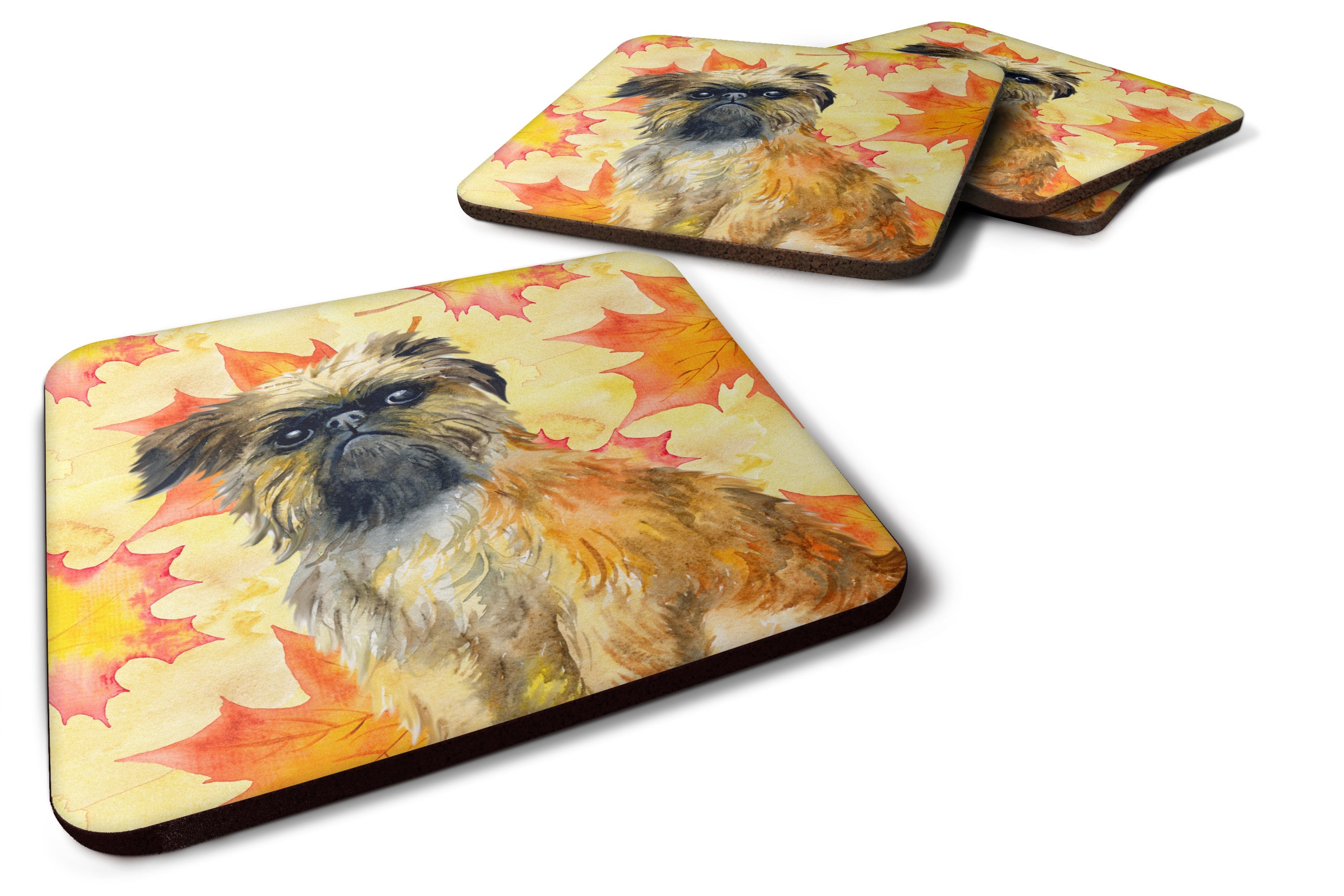 Brussels Griffon Fall Foam Coasters Set of 4 Cup Coasters for Indoor Outdoor, Tabletop Protection, Anti Slip, Mouse pad Material