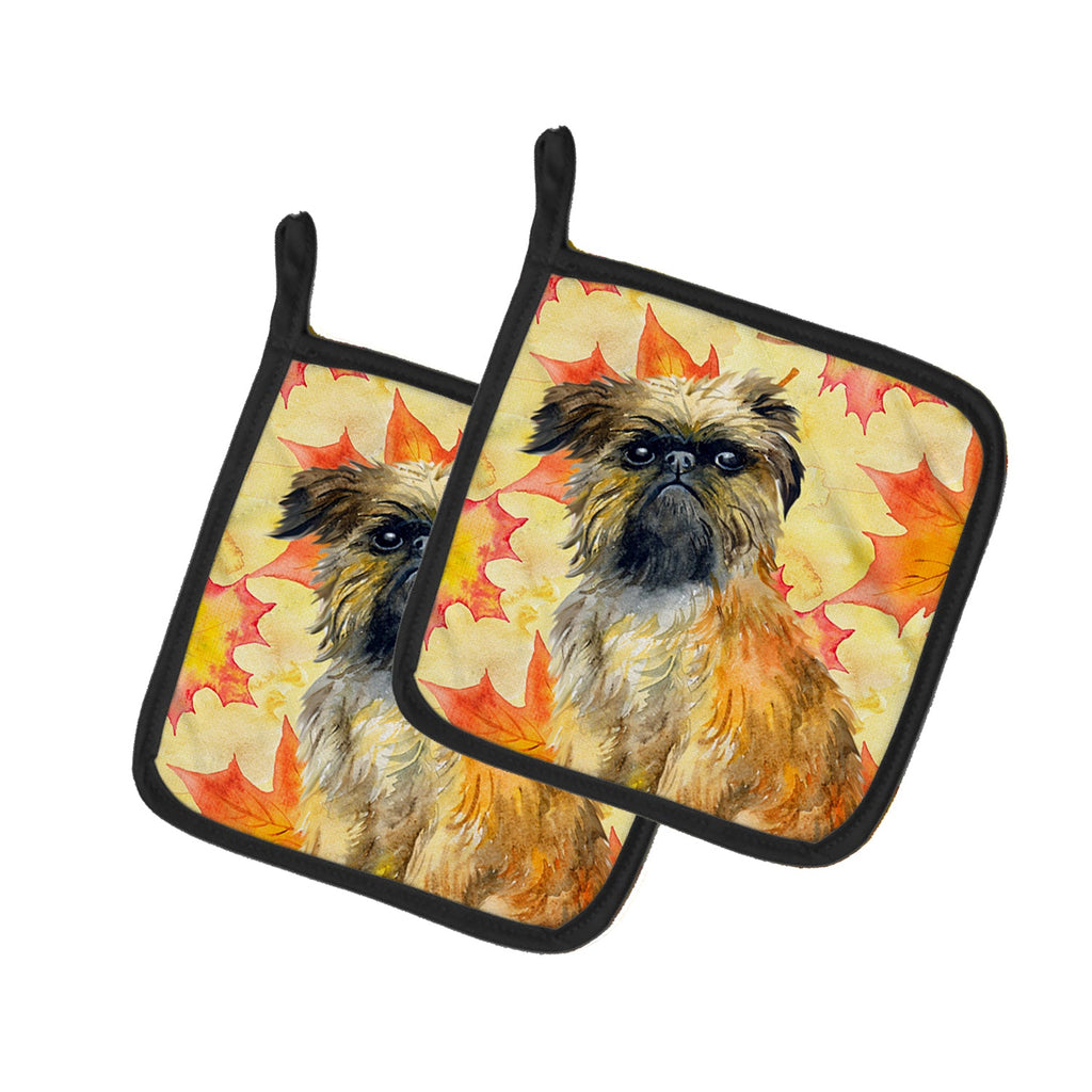 Brussels Griffon Fall Pot Holder Set of 2 Heat Resistant Quilted Hot Pads 7.5 x 7.5 Inch, Insulated Kitchen Trivets for Cooking & Baking