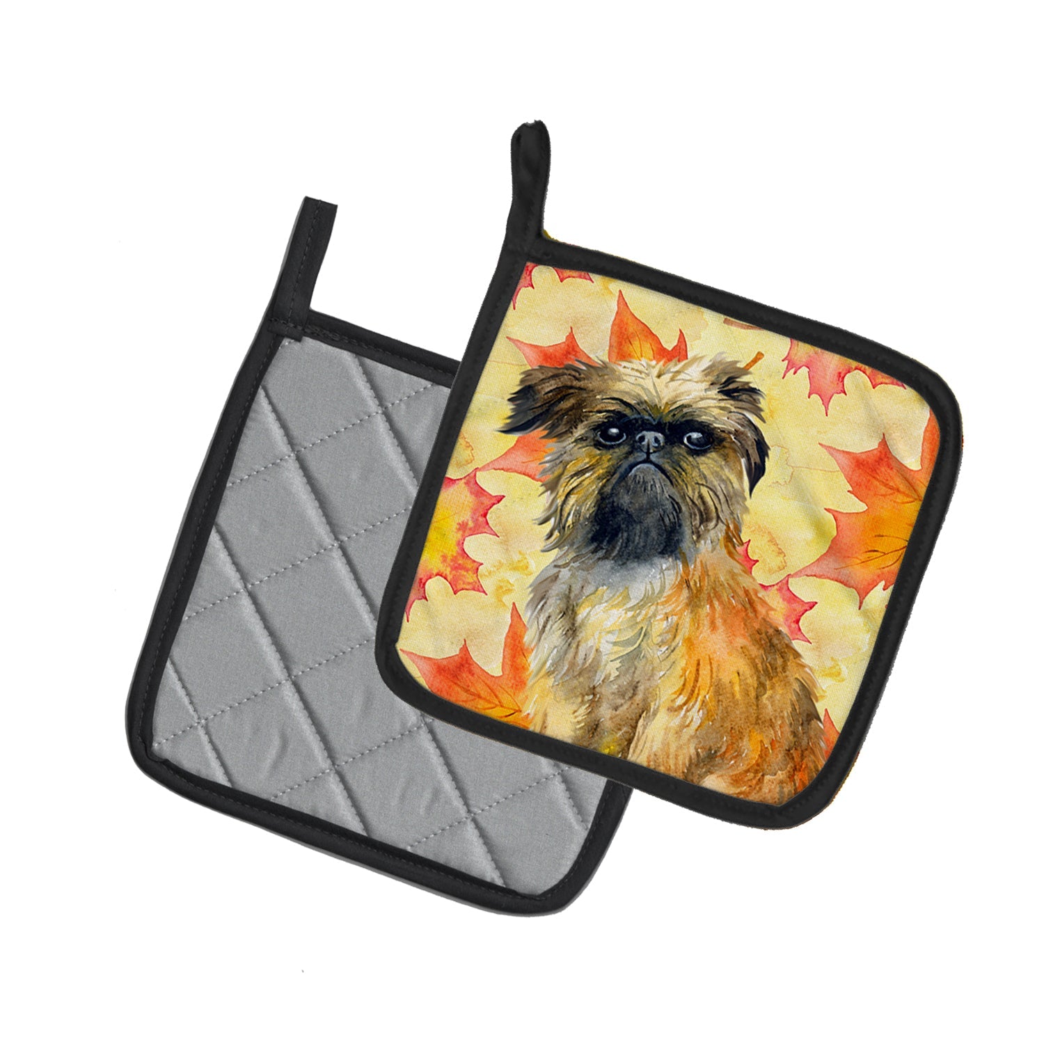 Brussels Griffon Fall Pot Holder Set of 2 Heat Resistant Quilted Hot Pads 7.5 x 7.5 Inch, Insulated Kitchen Trivets for Cooking & Baking