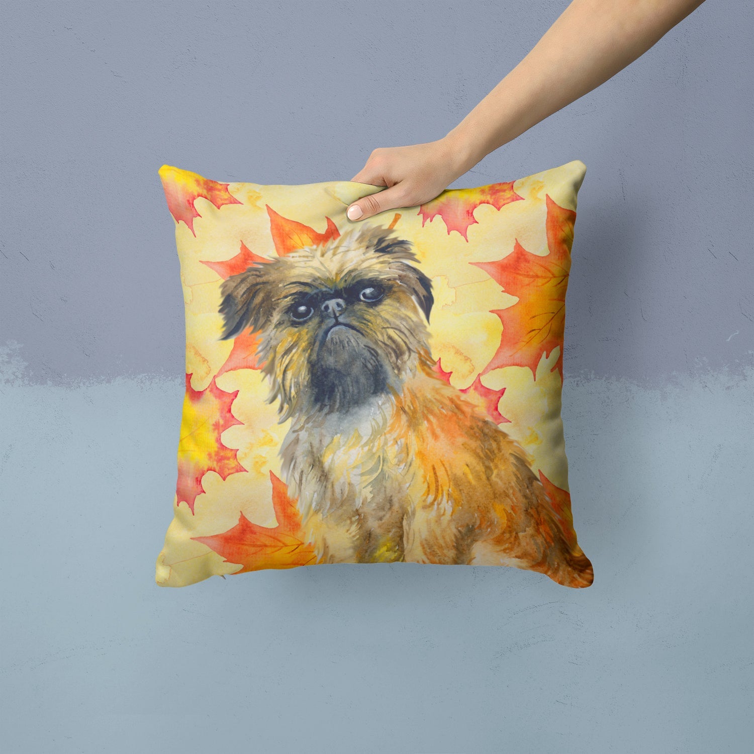 Brussels Griffon Fall Decorative Throw Pillow 14x14 Indoor Outdoor Accent Cushion, Fabric Cover with Insert for Sofa, Bed, Porch & Living Room