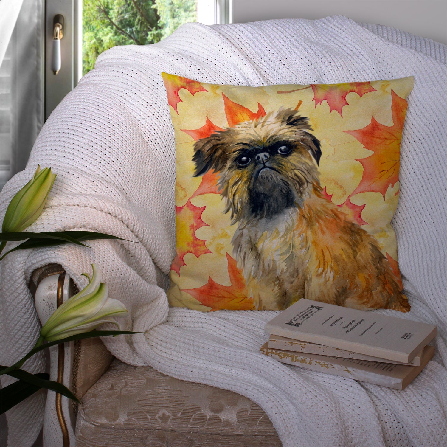 Brussels Griffon Fall Decorative Throw Pillow 14x14 Indoor Outdoor Accent Cushion, Fabric Cover with Insert for Sofa, Bed, Porch & Living Room