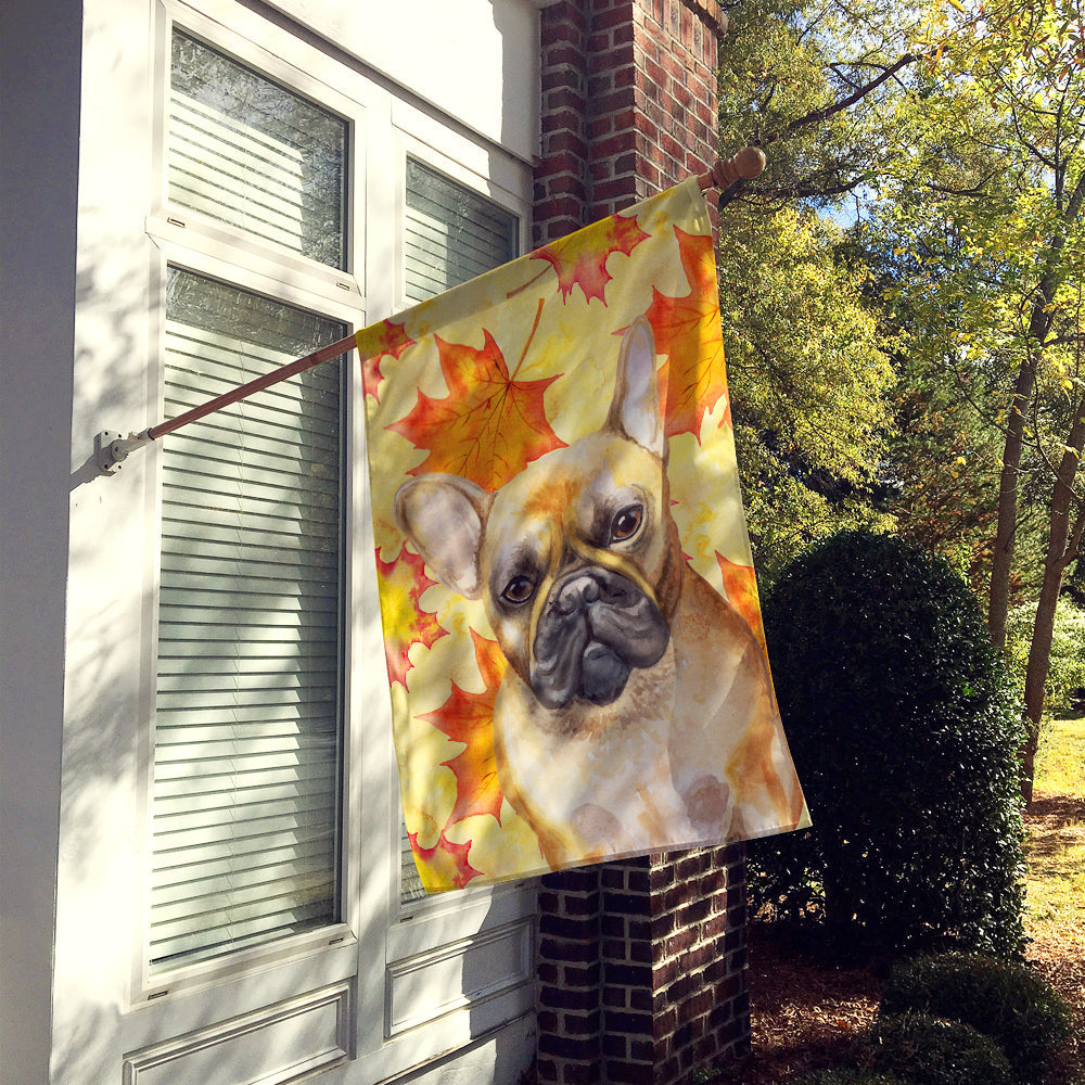French Bulldog Fall House Flag 28x40 Porch Sleeve Pole Decorative Outside Yard Banner Artwork Wall Hanging, Polyester