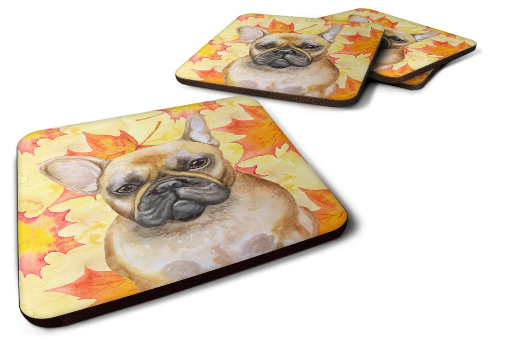 French Bulldog Fall Foam Coasters Set of 4 Cup Coasters for Indoor Outdoor, Tabletop Protection, Anti Slip, Mouse pad Material