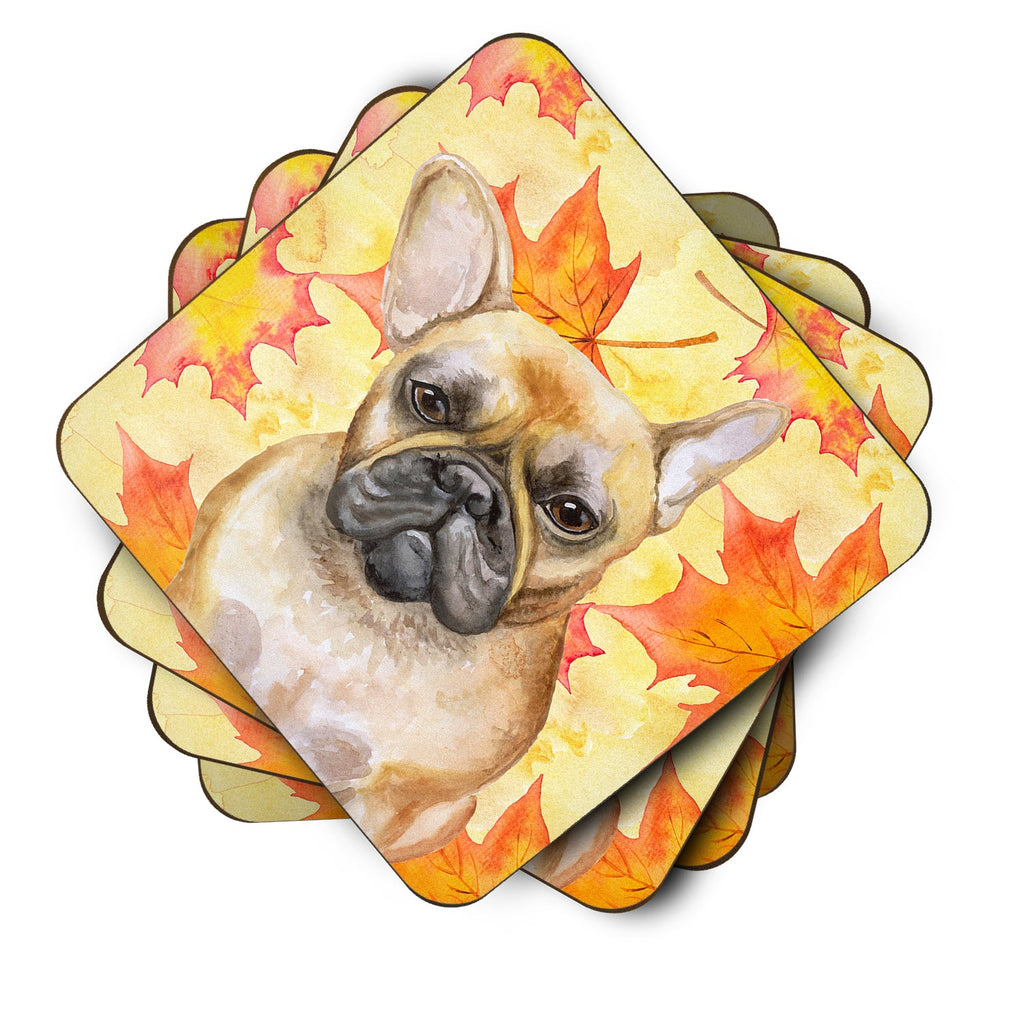 French Bulldog Fall Foam Coasters Set of 4 Cup Coasters for Indoor Outdoor, Tabletop Protection, Anti Slip, Mouse pad Material