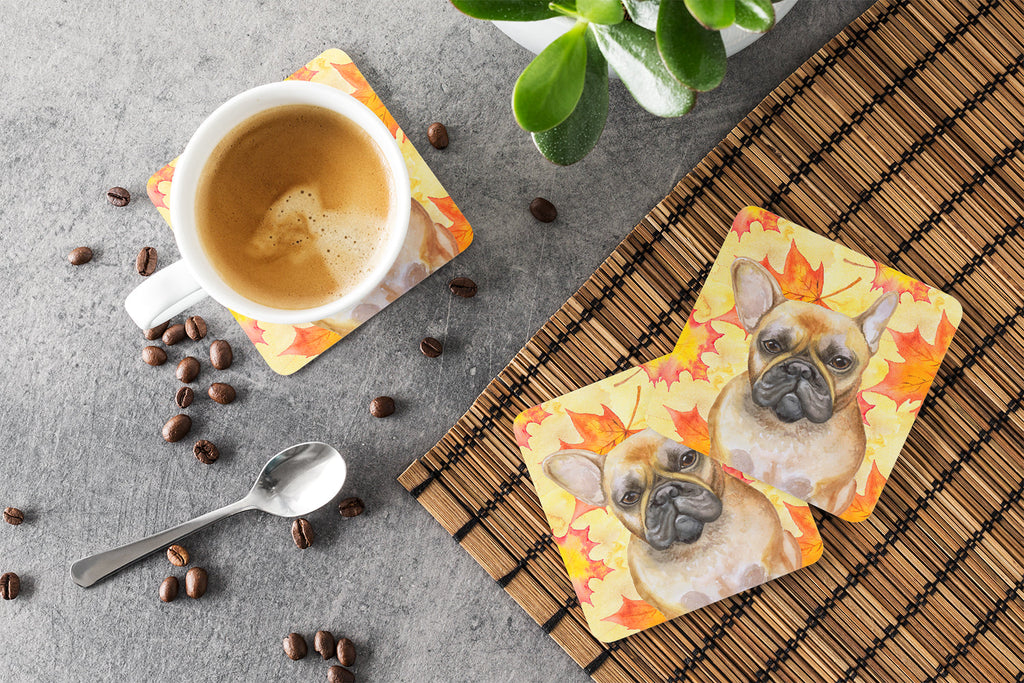 French Bulldog Fall Foam Coasters Set of 4 Cup Coasters for Indoor Outdoor, Tabletop Protection, Anti Slip, Mouse pad Material