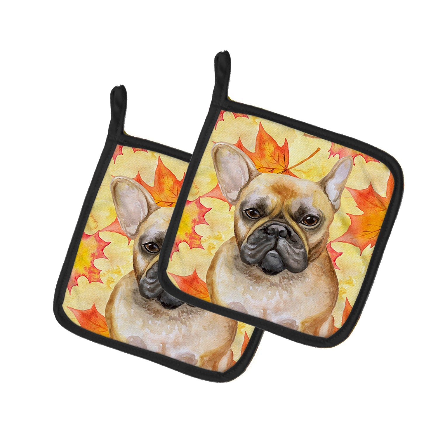 French Bulldog Fall Pot Holder Set of 2 Heat Resistant Quilted Hot Pads 7.5 x 7.5 Inch, Insulated Kitchen Trivets for Cooking & Baking