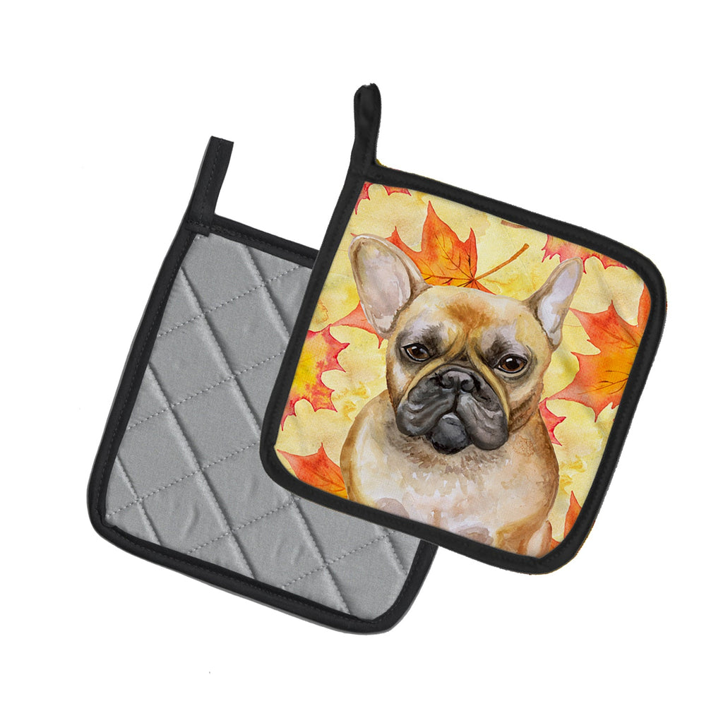 French Bulldog Fall Pot Holder Set of 2 Heat Resistant Quilted Hot Pads 7.5 x 7.5 Inch, Insulated Kitchen Trivets for Cooking & Baking