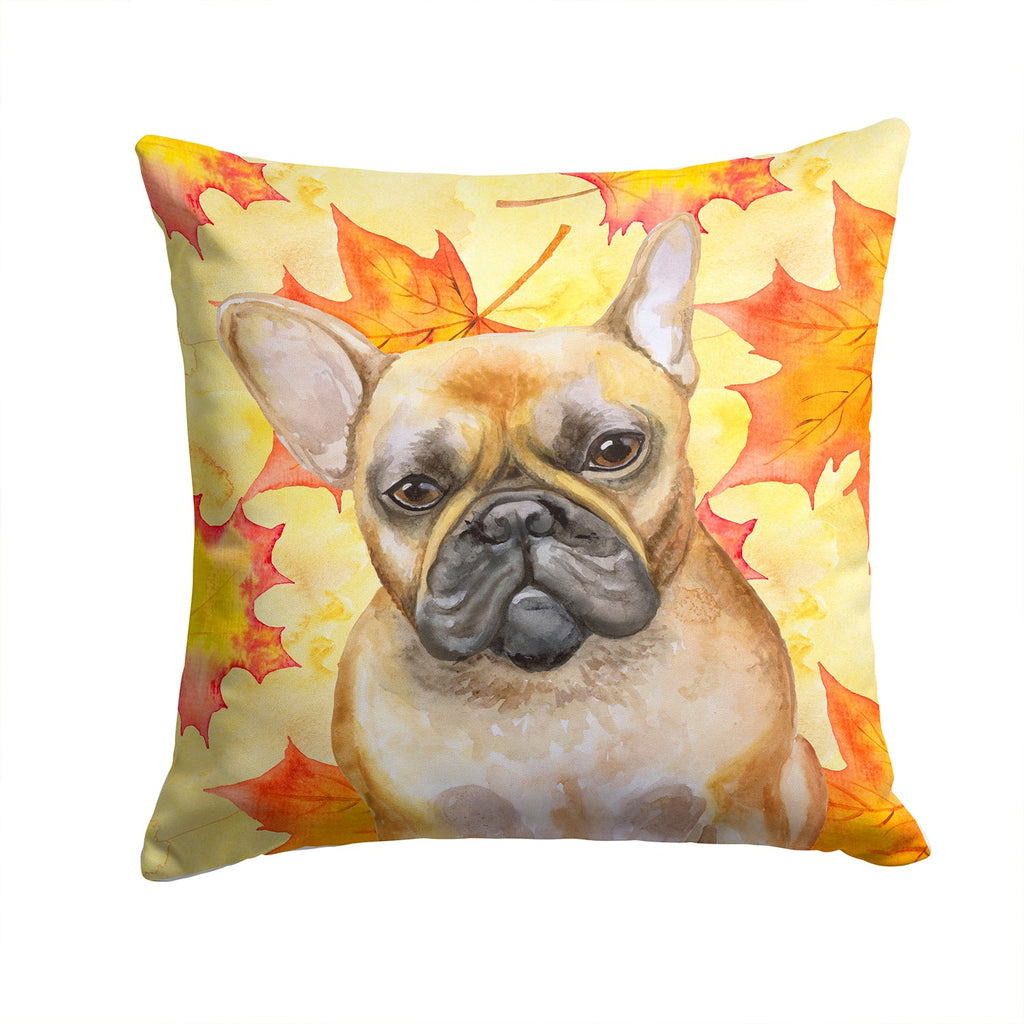 French Bulldog Fall Decorative Throw Pillow 14x14 Indoor Outdoor Accent Cushion, Fabric Cover with Insert for Sofa, Bed, Porch & Living Room