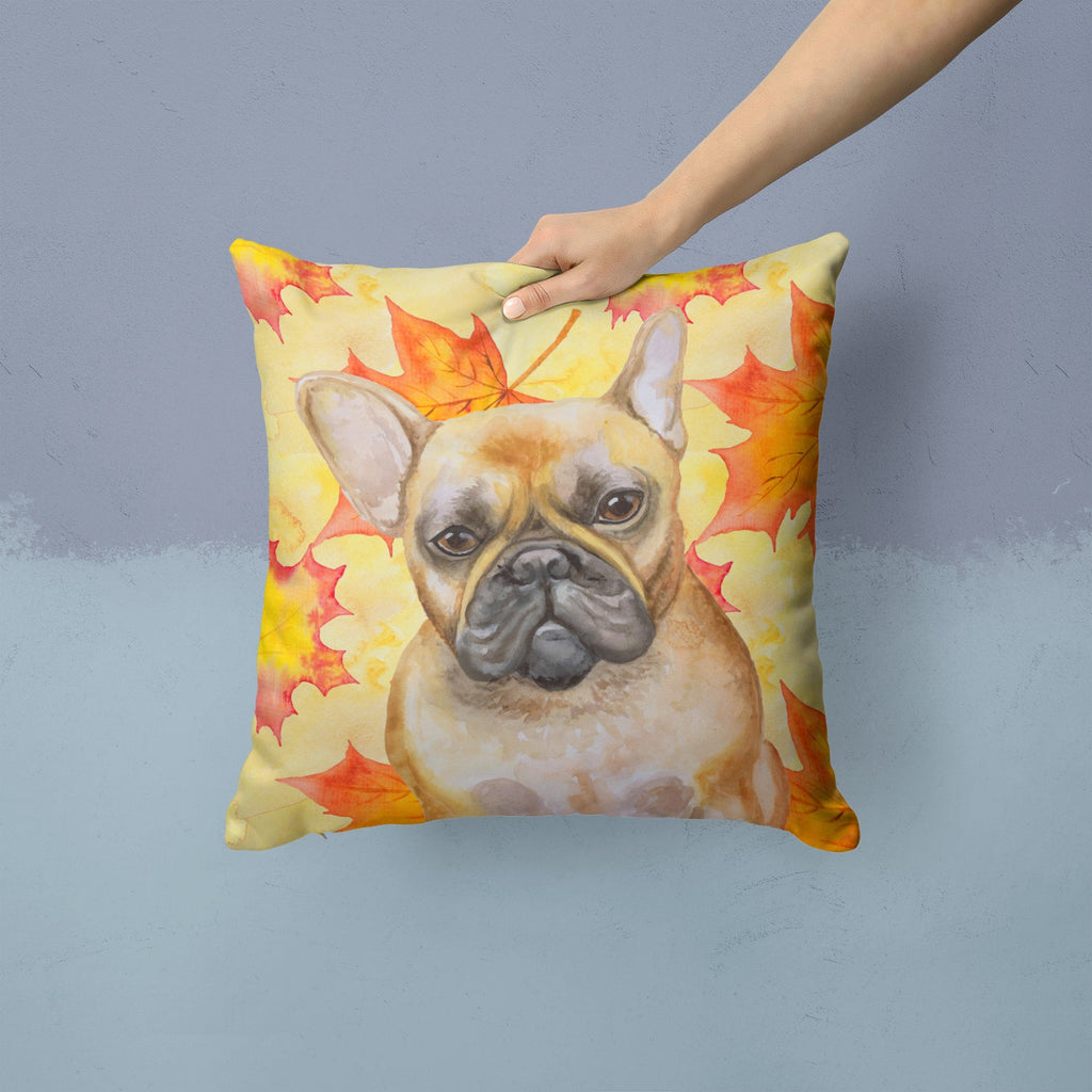 French Bulldog Fall Decorative Throw Pillow 14x14 Indoor Outdoor Accent Cushion, Fabric Cover with Insert for Sofa, Bed, Porch & Living Room