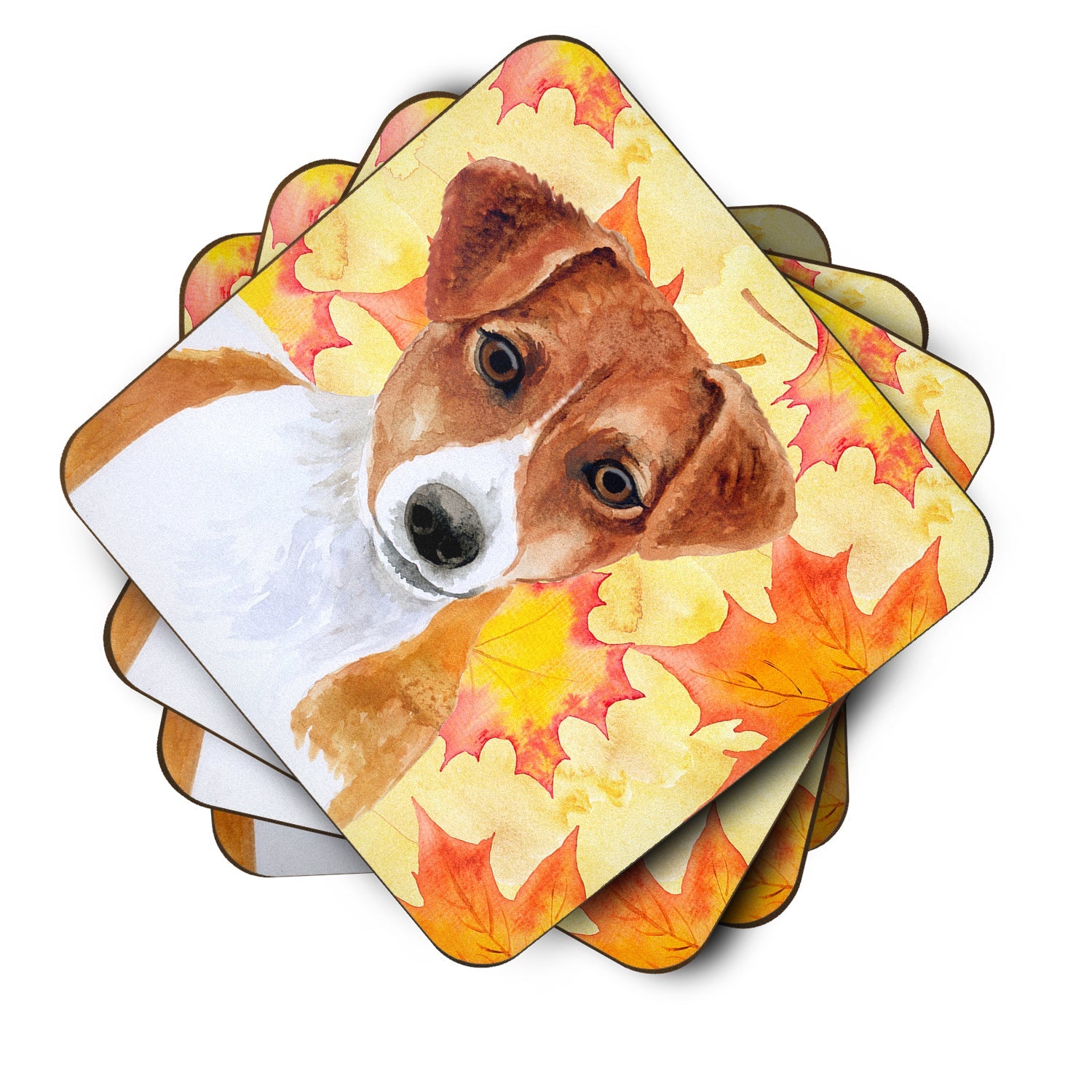 Jack Russell Terrier Fall Foam Coasters Set of 4 Cup Coasters for Indoor Outdoor, Tabletop Protection, Anti Slip, Mouse pad Material